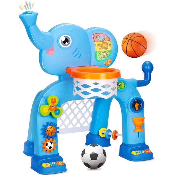 Toddler Basketball Hoop & Soccer Goal, Montessori Toys for Baby, Ages 1-3 (Blue) - Picture 2 of 8